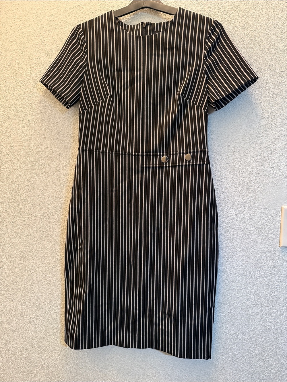 Banana Republic Black & White Pinstripe Midi Sheath Dress